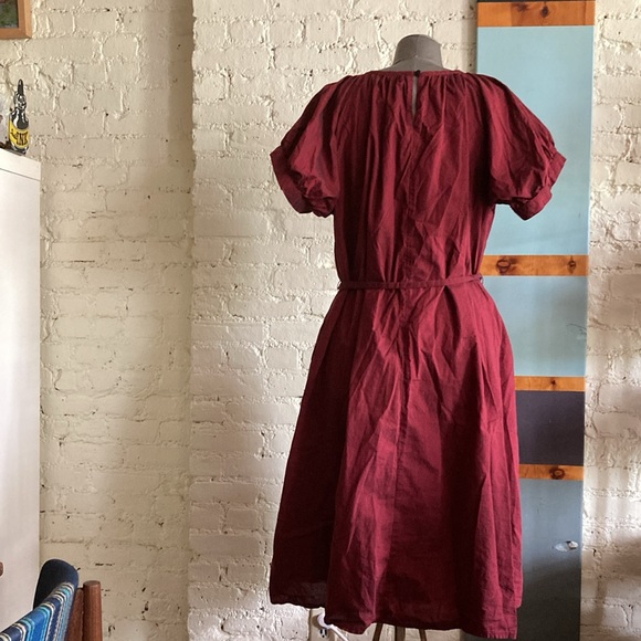 Elegant Cotton-Light Weight Linenish Look Burgundy Dress - Picture 6 of 16